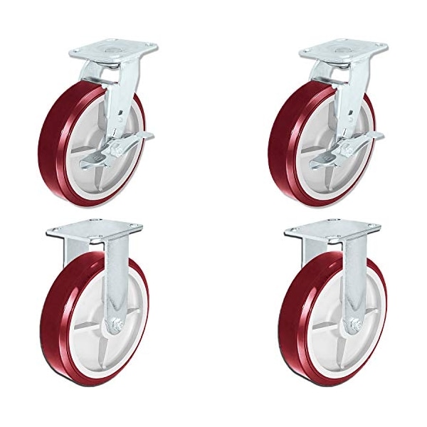 Heavy Duty Polyurethane 2 Swivel Casters W/ Brake and 2 Rigid Fixed